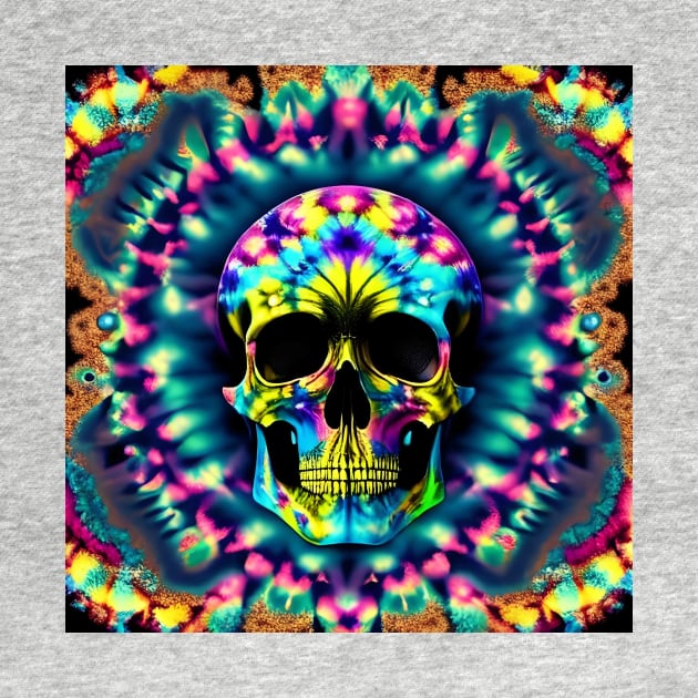 Skull Tie Dye Psychedelic Trippy Blue Festival Hippie Neon by Anticulture